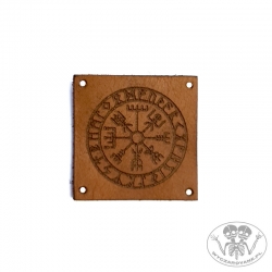 Naszywka skórzana 4x4 cm - Kompas Wikingów VEGVISIR z alfabetem runicznym